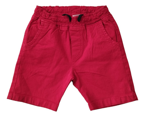 Bermuda Gabardina Niños Rojo Bolsillos Cintura Elástico  