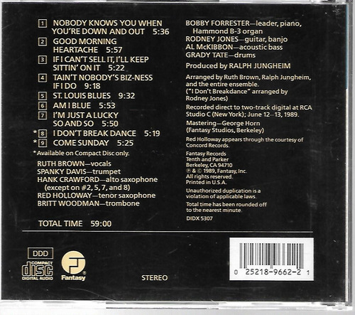 Cd Ruth Brown Blues On Broadway Estandar (Usado)