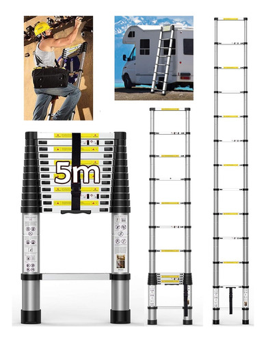 Escalera Telescópica 5m/16.5ft Portátil De Aluminio Plegable