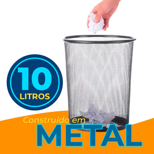 Lixeira Cesto De Metal Aramado De 10 Litros Para Escritório