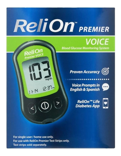 Relion Premier Voice, Monitor De Glucosa Color Negro
