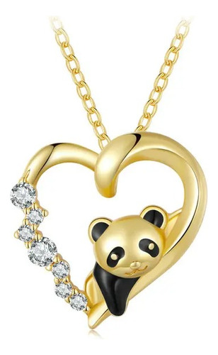 Collar Cadena Para Mujer Oso Panda En Plata Y Chapado En Oro