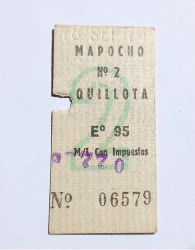 Boleto Antiguo De Tren Quillota Año 74