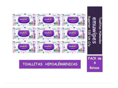 Toallitas Humedas Emuwipes Premium 100 C/u Pack X 9 Bolsas 