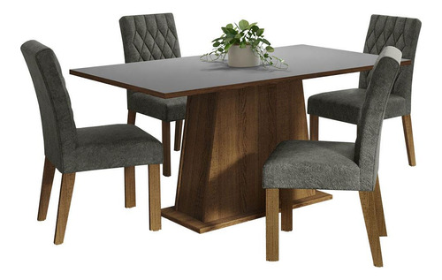 Mesa de Comedor con Tapa de 4 Sillas Madesa Ashley Color Rústico/Gris/Plateado Diseño de Tela Lisa