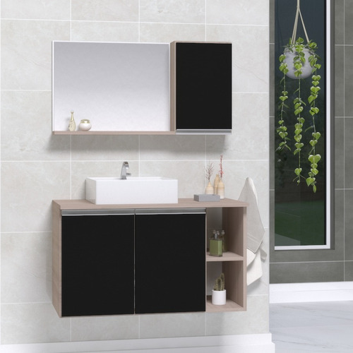 Gabinete Armario Banheiro Virtus 80cm - Puxador Aluminio