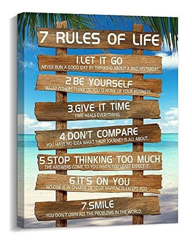 Kas Home Inspirational Wall Art - 7 Rules Of Life Motivation