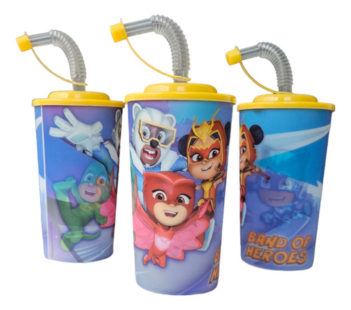 20 Vasos Tapa  Popote Pjmask Fiesta Heroes En Pijamas Pjmask