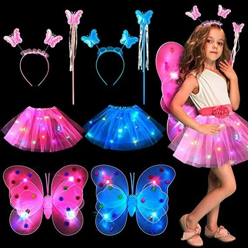 Disfraz Mariposa Accesorios Tutu Luces Led Niñas Varita  