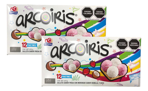Galletas Arcoiris Bombón 12 Pack 72pz Fresa Vainilla Coco