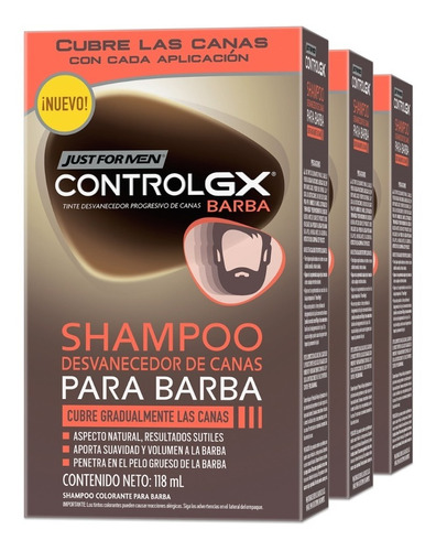 Just For Men Control Gx Barba Shampoo Desvanecedor 3-pack 