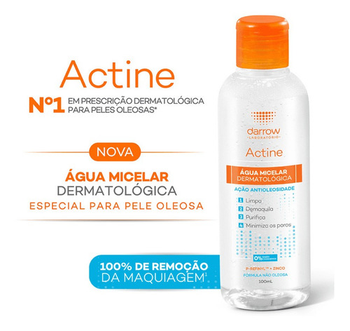 Água Micelar Actine Darrow Pele Oleosa 100ml Limpa Profunda