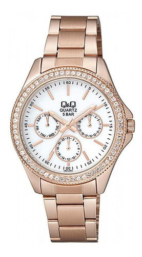 Reloj Q&q Qyq Ce01j002y Para Dama Lujoso Oro Rosa Blanco