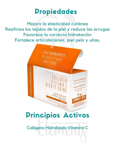 Imagen 2 de 10 de Colageno Y Vitamina C En Polvo Beauty Drink Idraet 25 Días