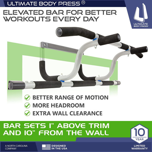 Xl Doorway Pull Up Bar With Elevated Bar & Adjustable W...