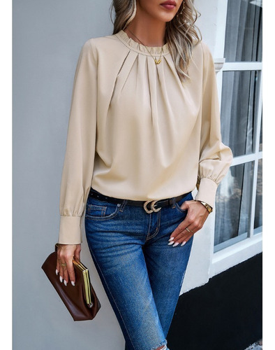 Camisas De Manga Larga A Cuadros Con Cuello En O Liso Para M