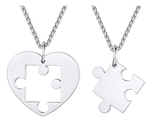 T 2pc Collar Pareja Dijes Plata Acero Inoxidable Regalos