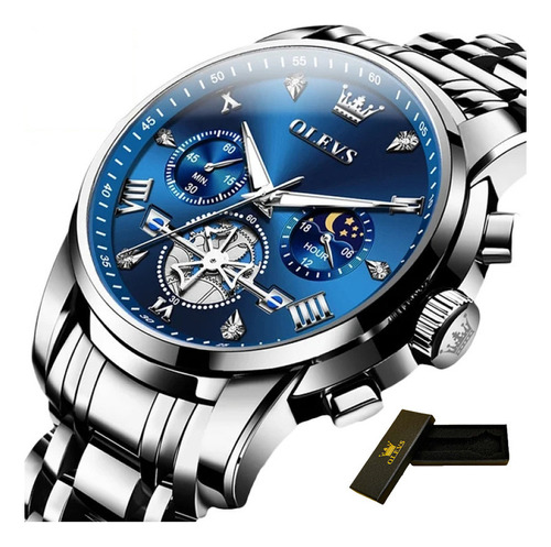 Reloj Cronógrafo De Cuarzo Tourbillon De Olevs Para Hombre Color Del Fondo Azul