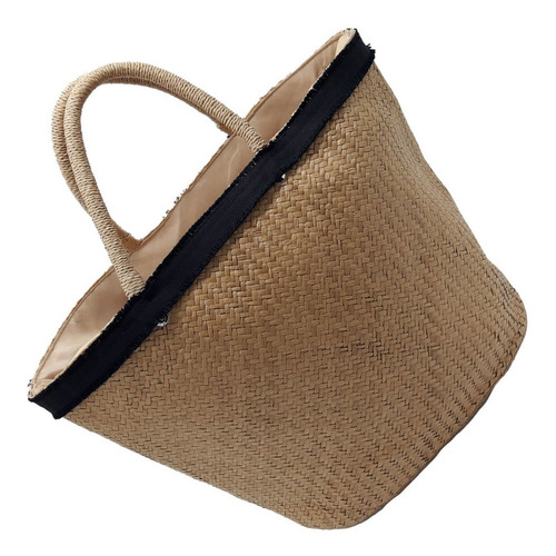 Bolsa De Praia Palha Natural Forrada Bolso Interno Reforçada