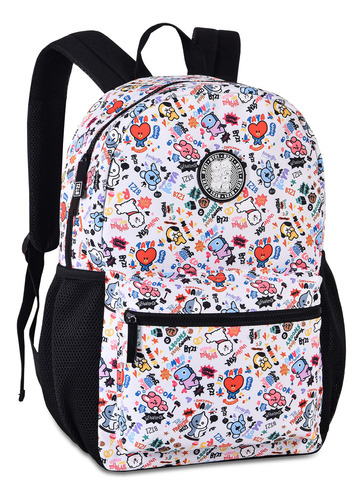 Mochila Juvenil Costas Banda Bts Licenciada Bt21 Bt4006 Cor Preto Desenho do tecido Personagem