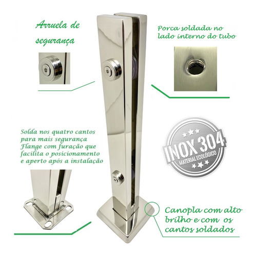 12 Coluna Torre Aço Inox 304 Com 40 Cm 2 Furos Escovado