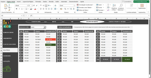 Planilha De Fluxo De Caixa Com Dashboard Em Excel