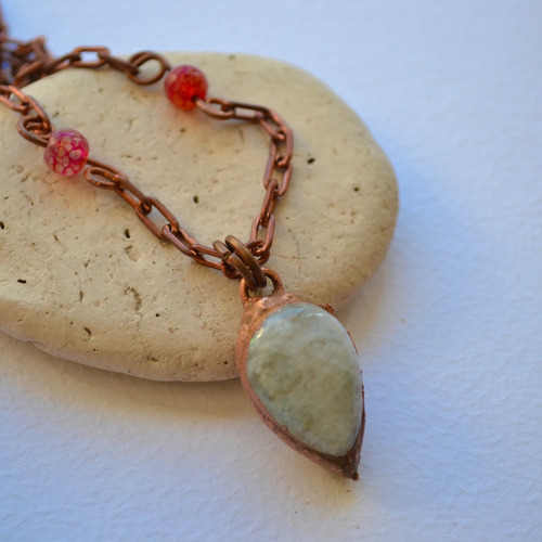 Imagen 4 de 8 de Collar Piedra De La Luna, Agatas Y Cadena De Cobre, Cod1