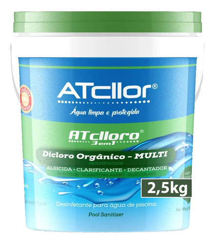 Atcllor Multi 3 Em 1 Cloro Estabilizado Piscinas Balde 2,5kg