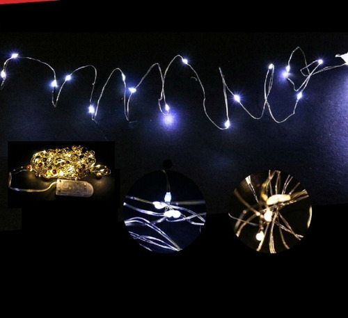 Imagen 2 de 7 de Luces Serie Navideña 20 Micro Led 3m Luz Cálida C/baterias