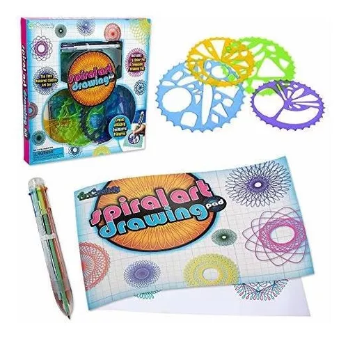 ArtCreativity Spiral Drawing Art Set for Kids - 7 Piece Kit - Includes 6-in-1 Color Pen, Drawing Templates and Sketching Pad - Unique Arts and Craft