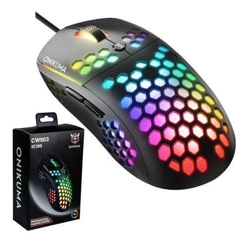 Mouse Gamer Rgb Profesional Onikuma Cw903 6400 Dpi 6 Botones Color Negro