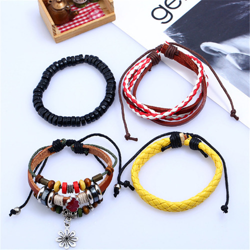 Pulsera De Cuero Trenzado Multicapa For Mujer
