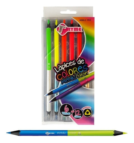 Colores Metalicos Neon Duo Triangulares Sacapuntas 6 Pzas