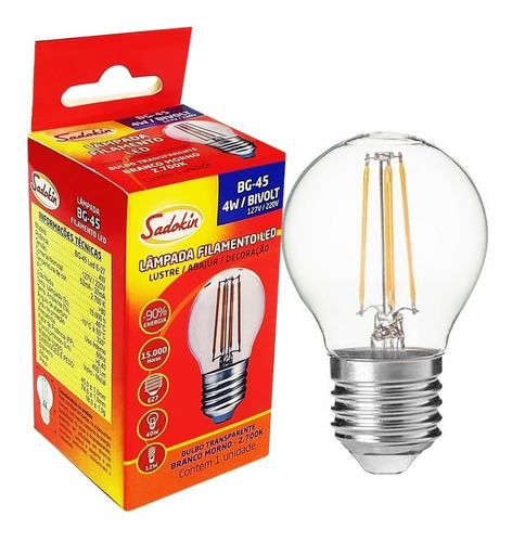 Lâmpada Bolinha Filamento Led 4w E27 Branco Quente 10 Pçs