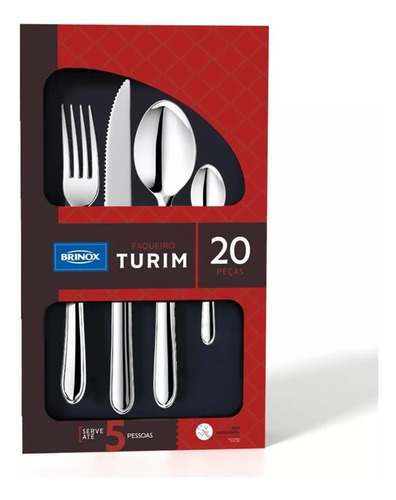 Faqueiro Turim Brinox 20 Peças Compacto Extra Brilho Cor Inox