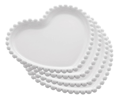 4 Pratos Wolff Beads De Porcelana Branco 17cm X 15cm X 2cm