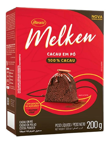 Chocolate Cacau Em Pó Melken Harald 200g 100% Cacau
