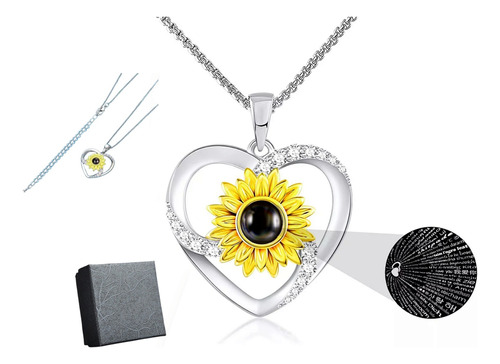 Collar Girasol Te Amo En 100 Idiomas Para Mujer Novia Pareja