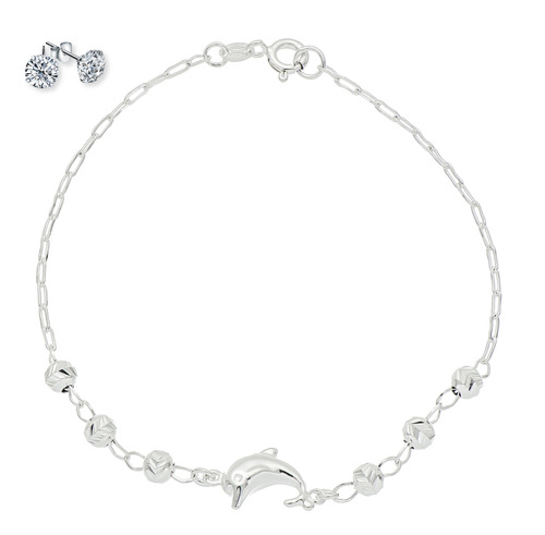 Pulsera Delfin De Plata Ley 925 18cm Mujer Pulso