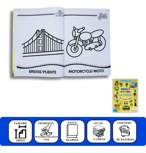 Set 4 Libros- Colección Pega Y Colorea Con Stickers