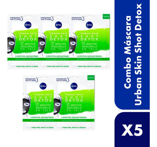 Combo Mascara Facial Nivea Urban Skin Shot Detox X 5 Un