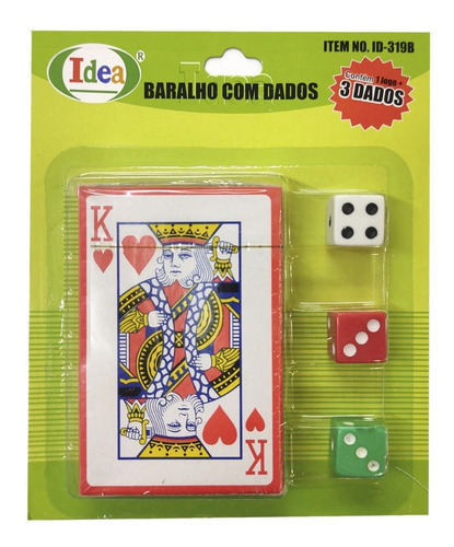 Jogo De Cartas Baralhos Com 3 Dados Coloridos Idea