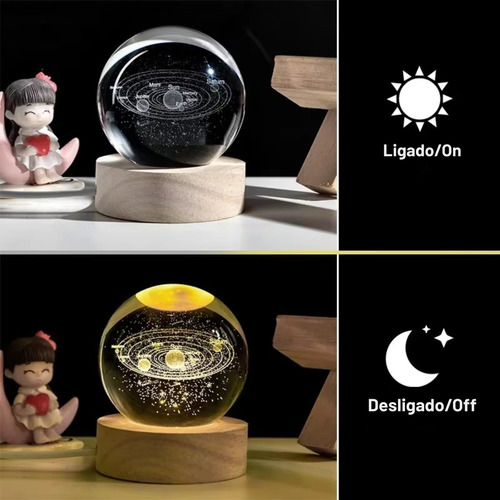 Luminária De Mesa Cristal 3d Globo Constelação Amarelo Astronauta Na Escada