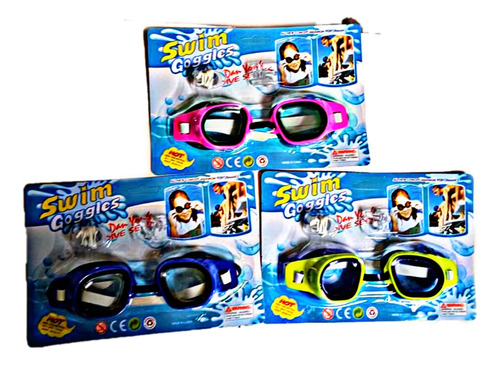 Goggles Lente Acuático Gogles Natación Niño Paq/3 Pzs Colore