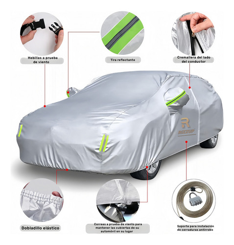 Rizzup® funda 5.3m protector universal para carro anti polvo sol viento lluvia impermeable plateado