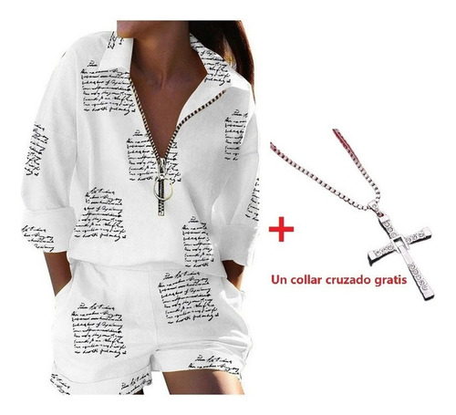 Conjunto De Mujer Camisa + Short Con Estampado De Letras [u]