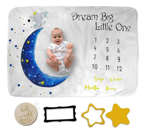 Baby Milestone Blanket Boy And Girl- Elephant And Moon Desig