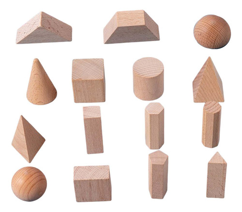 15x Bloques Sólidos Geométricos De Madera Juguete De