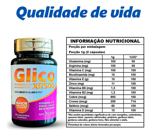 Suplemento Natural New Life Glico Xr500 30 Cápsulas Glicose