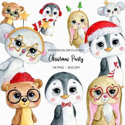 Cliparts Imagenes Png Animales En Navidad Acuarelas Is9